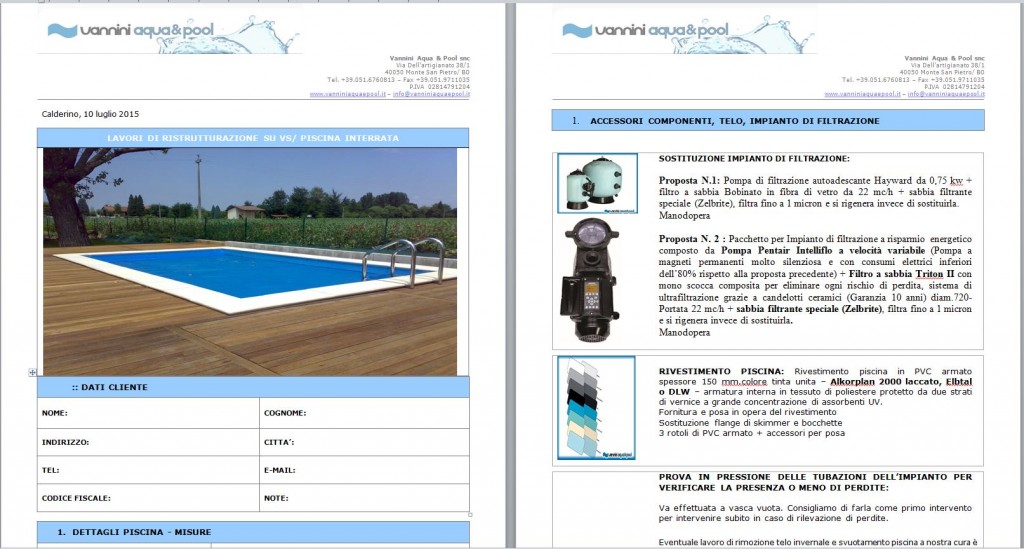 Preventivo per piscina